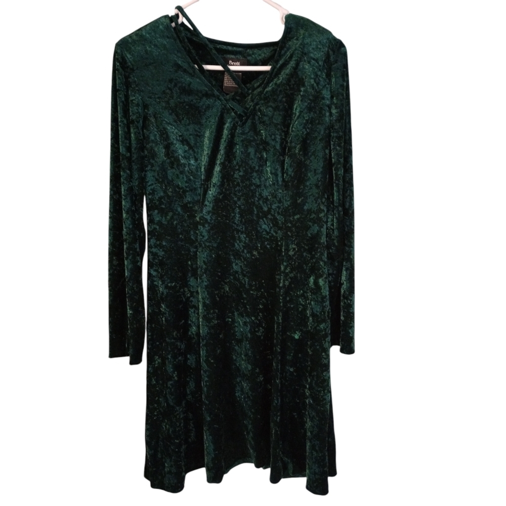 Velvet Green Dress Brett Alexander Holiday FestiveTie Back Waist Christmas 10